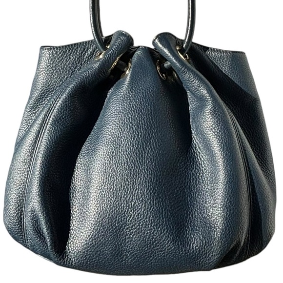 Michael Kors Navy Blue Leather Drawstring Ring Handles Satchel Shoulder Bag-Navy - Picture 4 of 15